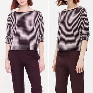 EILEEN FISHER Bateau Top, Brown White 100% Tencel Boxy Fit Knit Boho Career XS